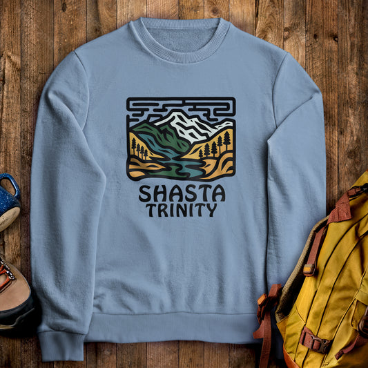 Shasta-Trinity National Forest Crewneck Sweatshirt Stone Blue Adventure and Outdoors Themed Sweatshirt