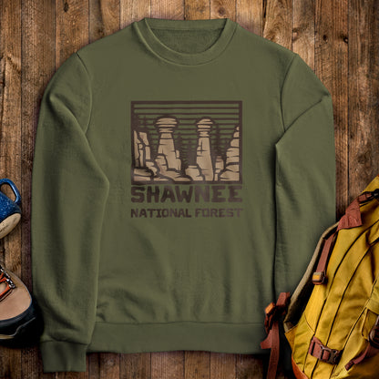 Shawnee National Forest Crewneck Sweatshirt Military Green Adventure and Outdoors Themed Sweatshirt