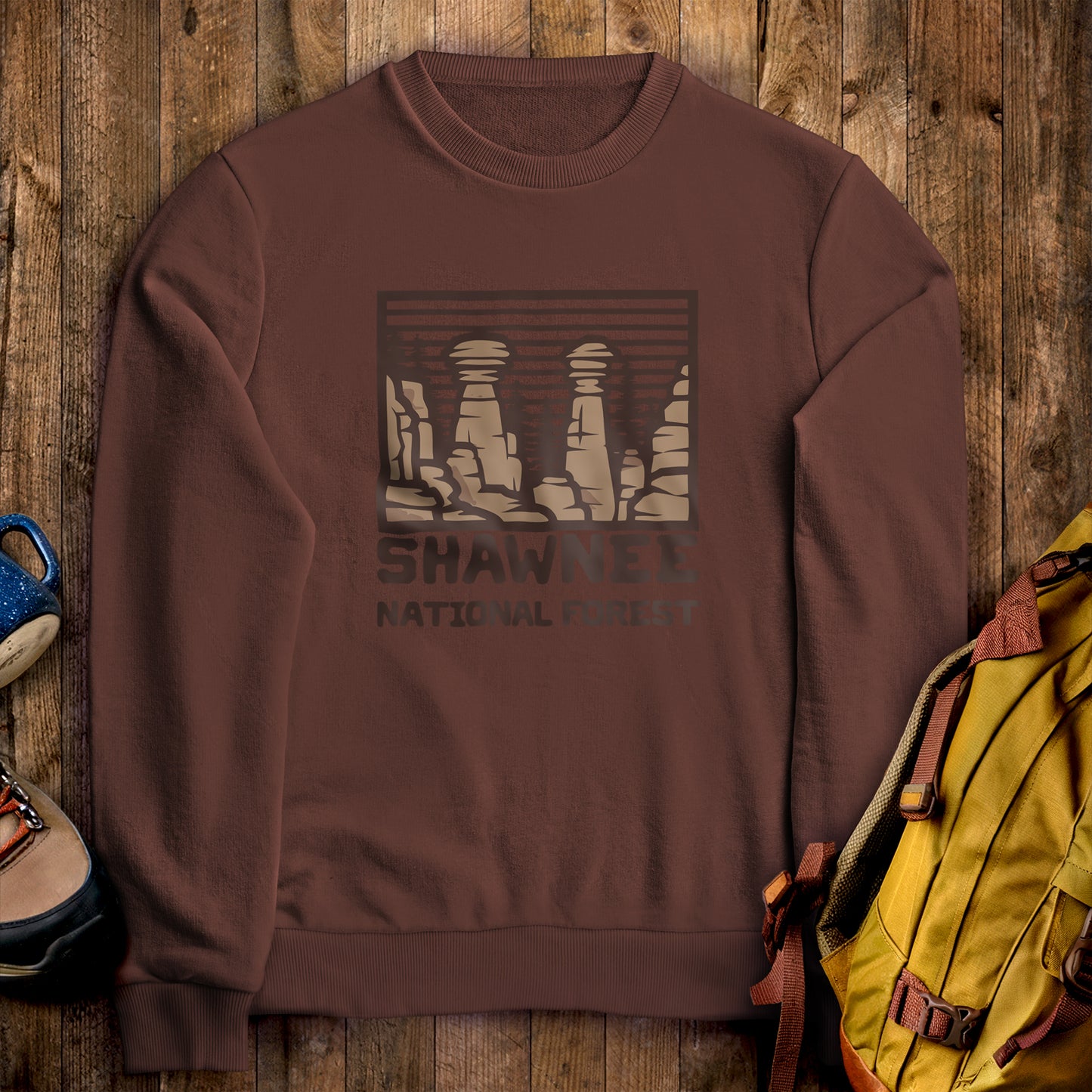 Shawnee National Forest Crewneck Sweatshirt Cocoa Adventure and Outdoors Themed Sweatshirt