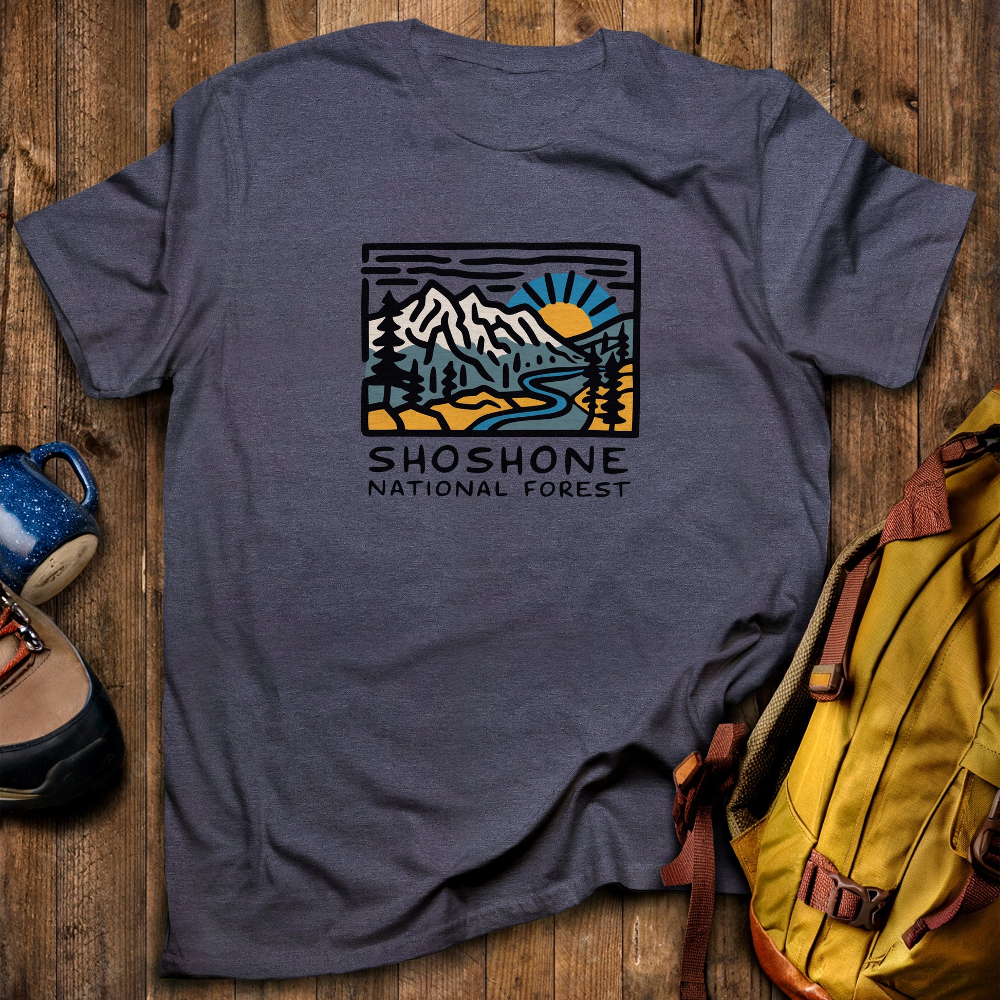Shoshone National Forest T-Shirt Heather Navy Adventure and Outdoors Themed T-Shirt