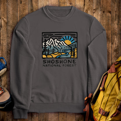 Shoshone National Forest Crewneck Sweatshirt Charcoal Adventure and Outdoors Themed Sweatshirt
