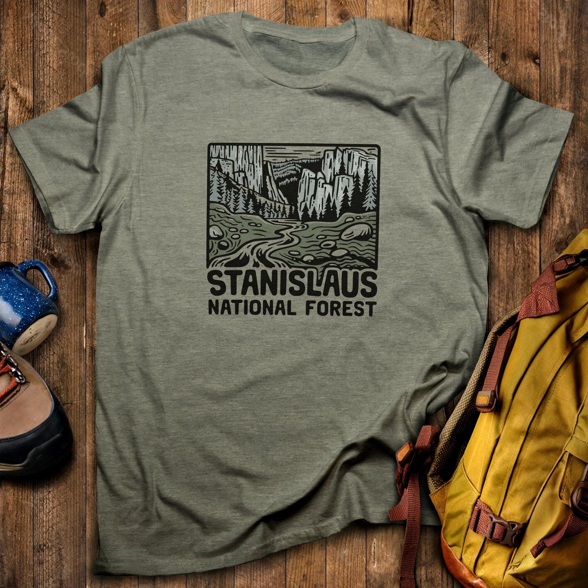 Stanislaus National Forest T-Shirt Heather Military Green Adventure and Outdoors Themed T-Shirt
