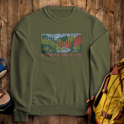 Allegheny National Forest Crewneck Sweatshirt Military Green Adventure and Outdoors Themed Sweatshirt