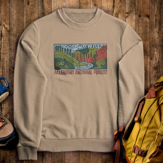Allegheny National Forest Crewneck Sweatshirt Sand Adventure and Outdoors Themed Sweatshirt