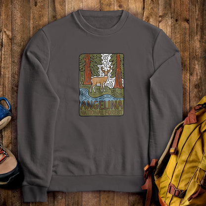 Angelina National Forest Crewneck Sweatshirt Charcoal Adventure and Outdoors Themed Sweatshirt