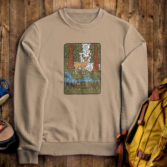 Angelina National Forest Crewneck Sweatshirt Sand Adventure and Outdoors Themed Sweatshirt