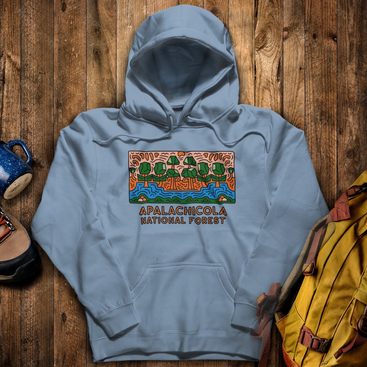 Apalachicola National Forest Hoodie Stone Blue Adventure and Outdoors Themed Hoodie