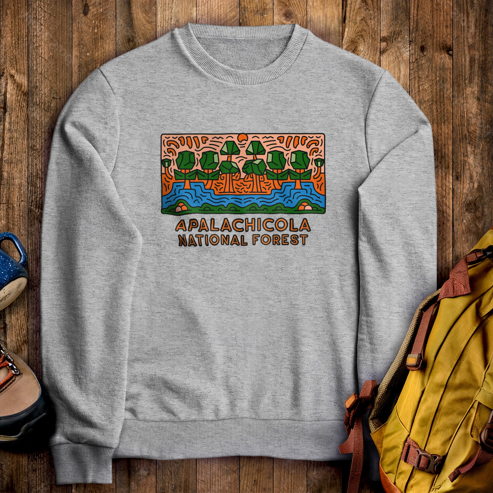 Apalachicola National Forest Crewneck Sweatshirt Sport Grey Adventure and Outdoors Themed Sweatshirt