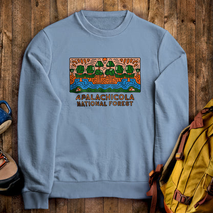 Apalachicola National Forest Crewneck Sweatshirt Stone Blue Adventure and Outdoors Themed Sweatshirt