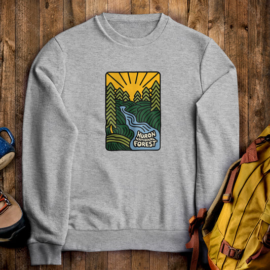 Huron National Forest Crewneck Sweatshirt Sport Grey Adventure and Outdoors Themed Sweatshirt