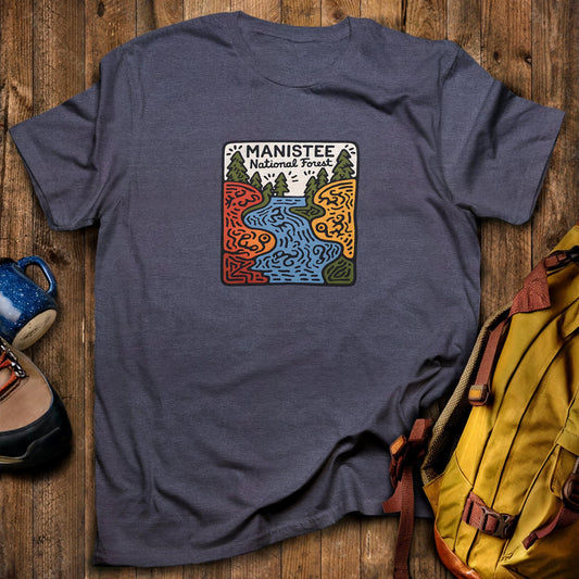 Manistee National Forest T-Shirt Heather Navy Adventure and Outdoors Themed T-Shirt