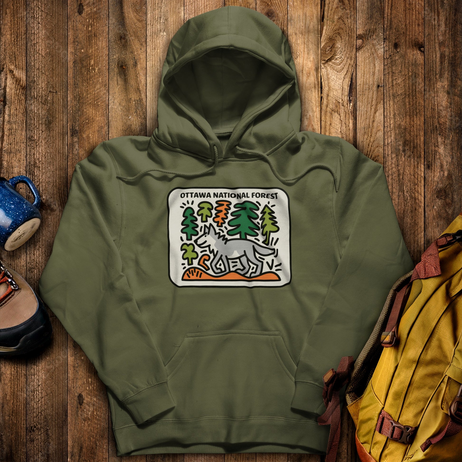 Ottawa National Forest Hoodie Military Green Adventure and Outdoors Themed Hoodie