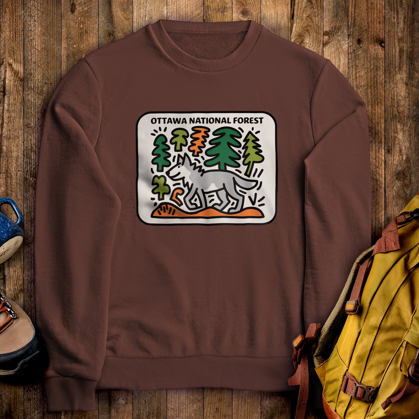 Ottawa National Forest Crewneck Sweatshirt Cocoa Adventure and Outdoors Themed Sweatshirt