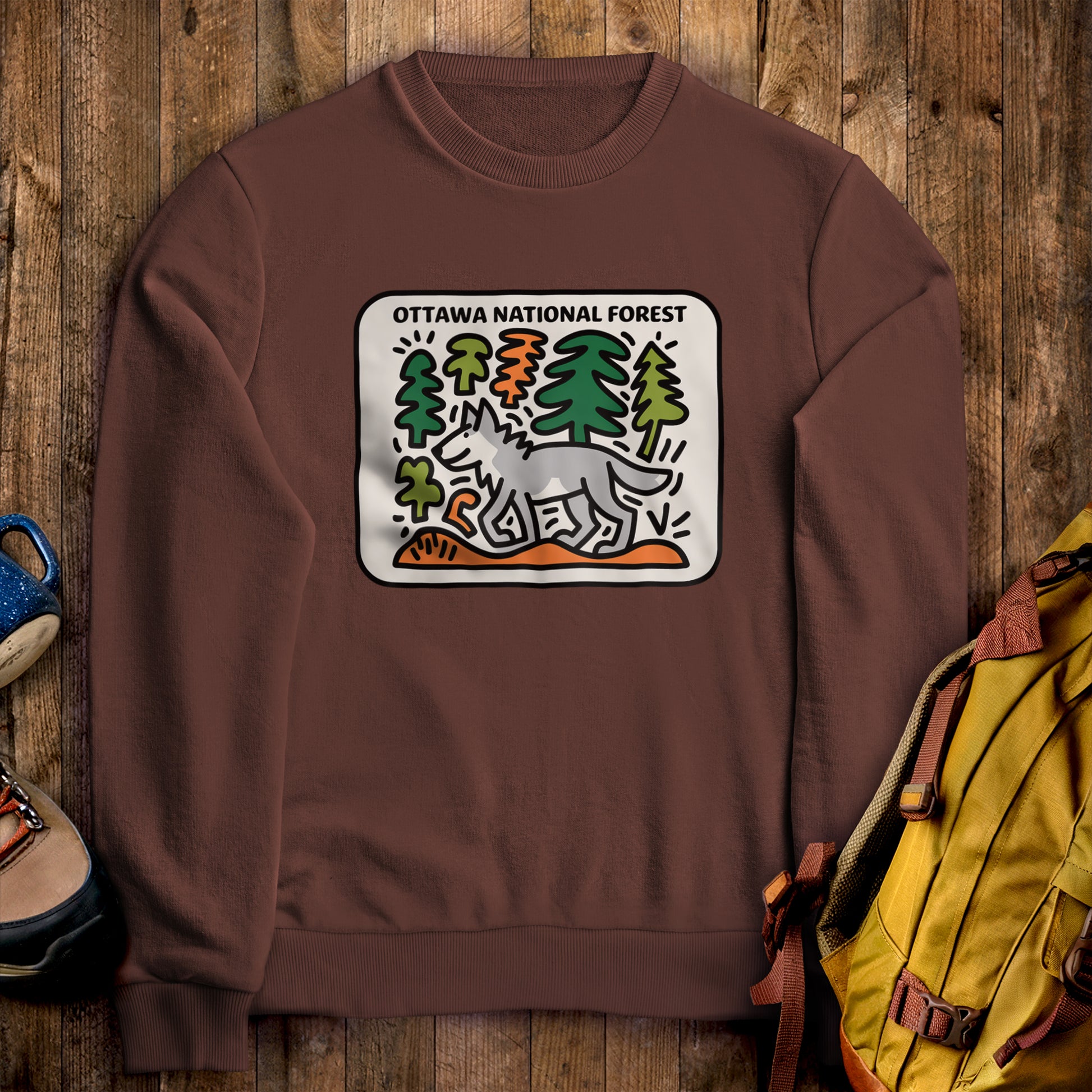 Ottawa National Forest Crewneck Sweatshirt Cocoa Adventure and Outdoors Themed Sweatshirt