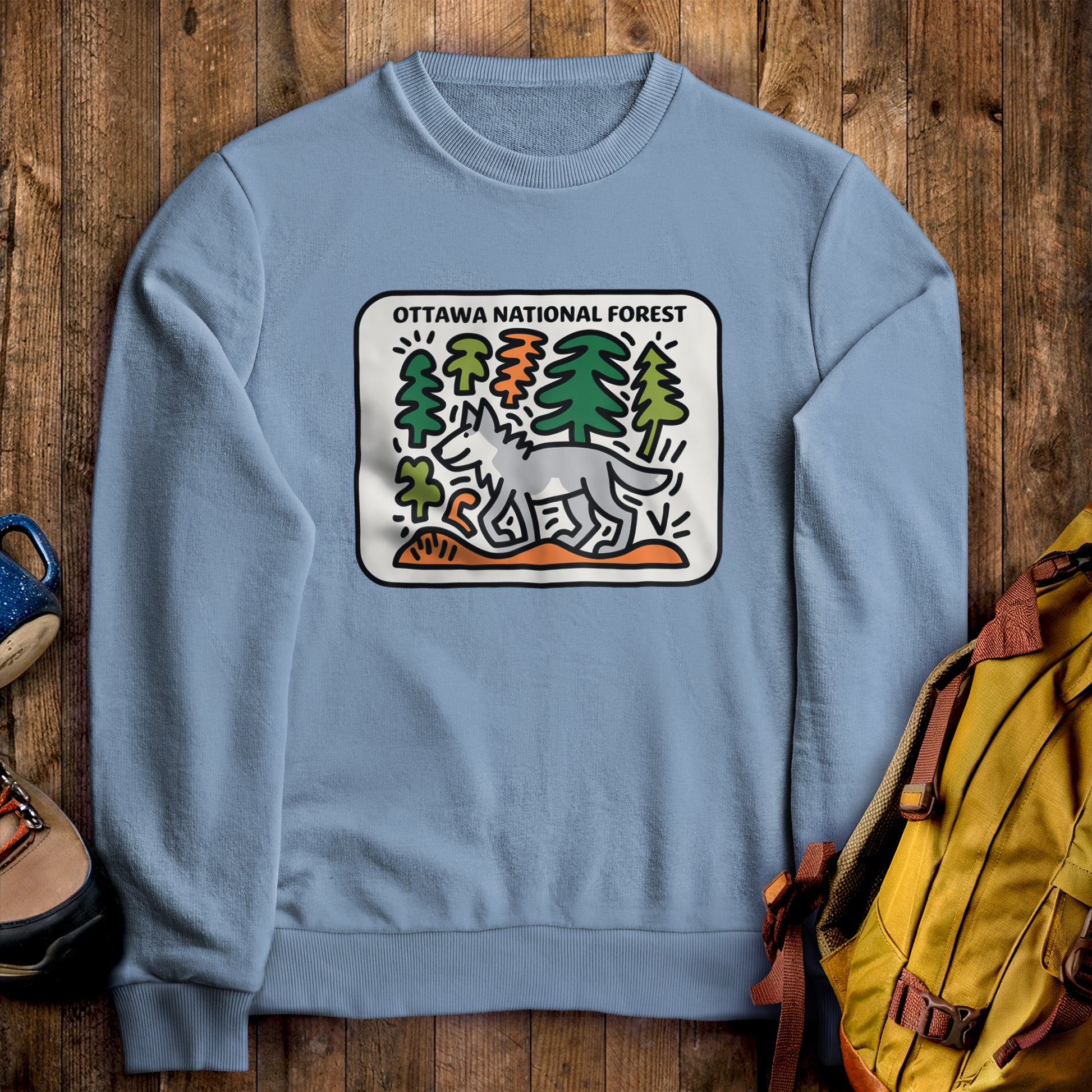 Ottawa National Forest Crewneck Sweatshirt Stone Blue Adventure and Outdoors Themed Sweatshirt