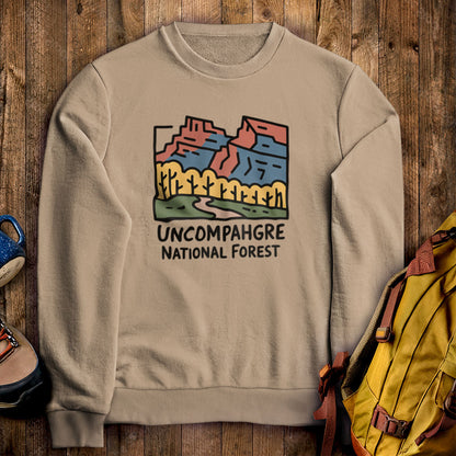 Uncompahgre National Forest Crewneck Sweatshirt Sand Adventure and Outdoors Themed Sweatshirt
