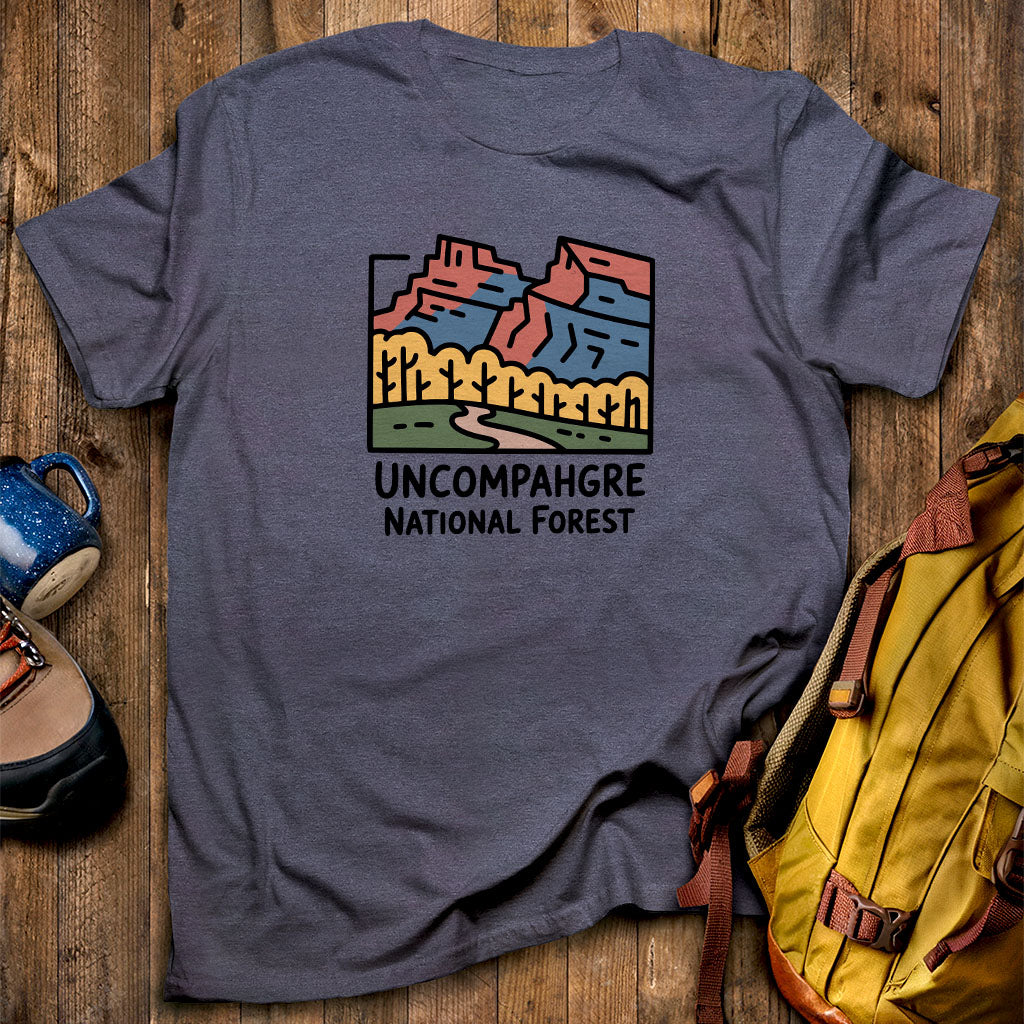 Uncompahgre National Forest T-Shirt Heather Navy Adventure and Outdoors Themed T-Shirt