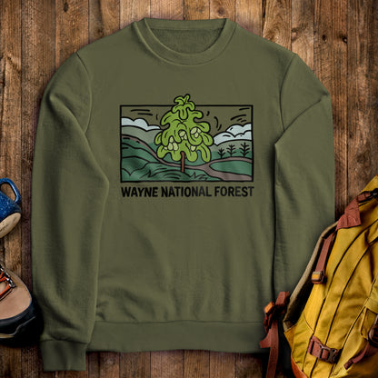 Wayne National Forest Crewneck Sweatshirt Military Green Adventure and Outdoors Themed Sweatshirt
