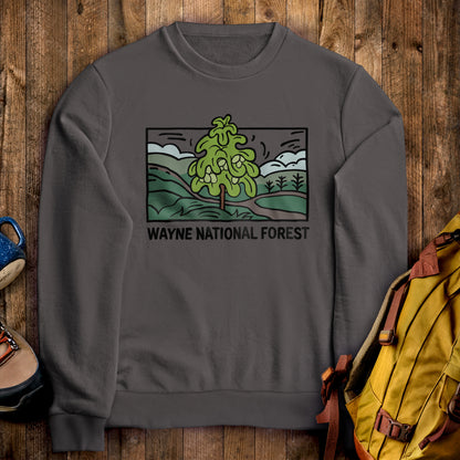Wayne National Forest Crewneck Sweatshirt Charcoal Adventure and Outdoors Themed Sweatshirt
