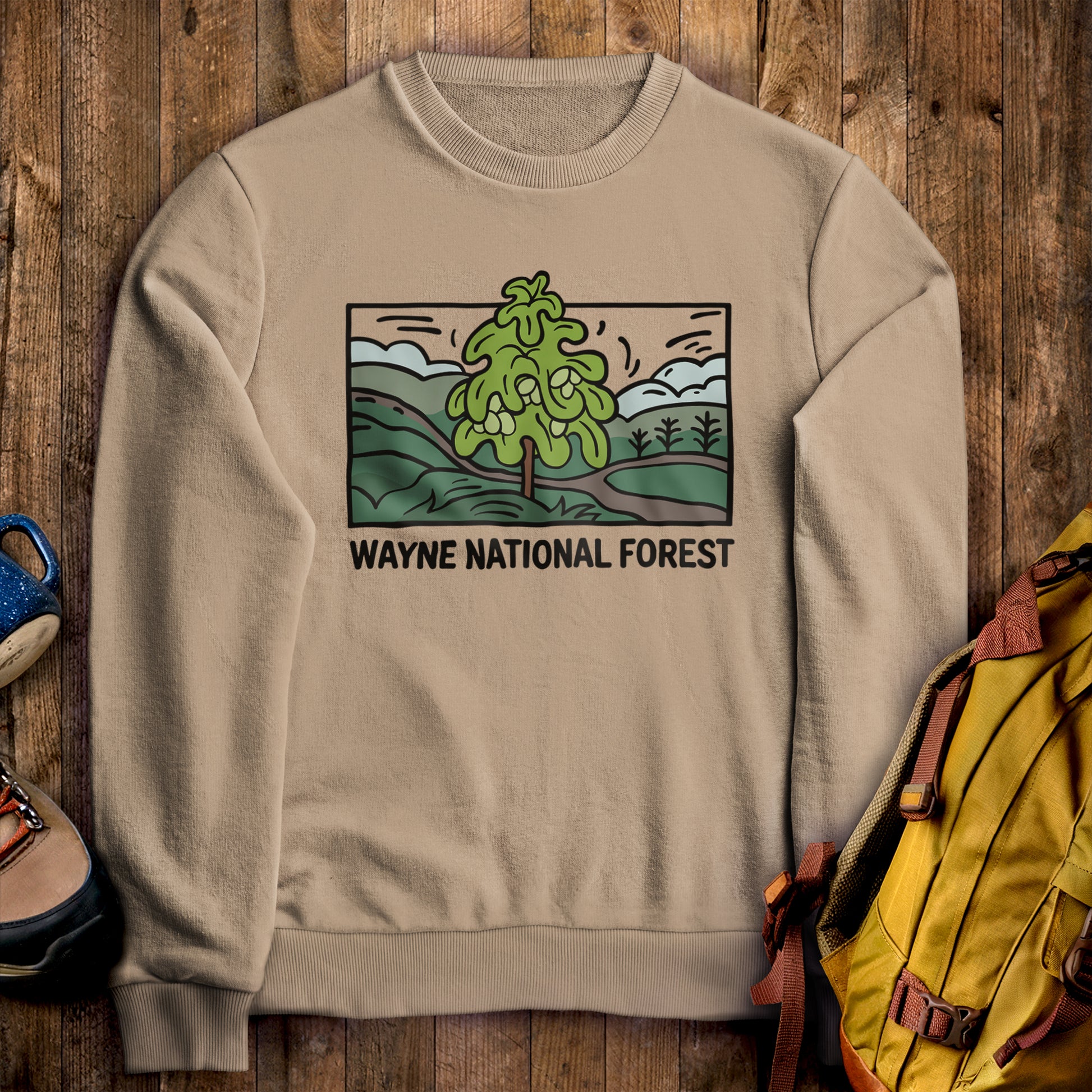 Wayne National Forest Crewneck Sweatshirt Sand Adventure and Outdoors Themed Sweatshirt