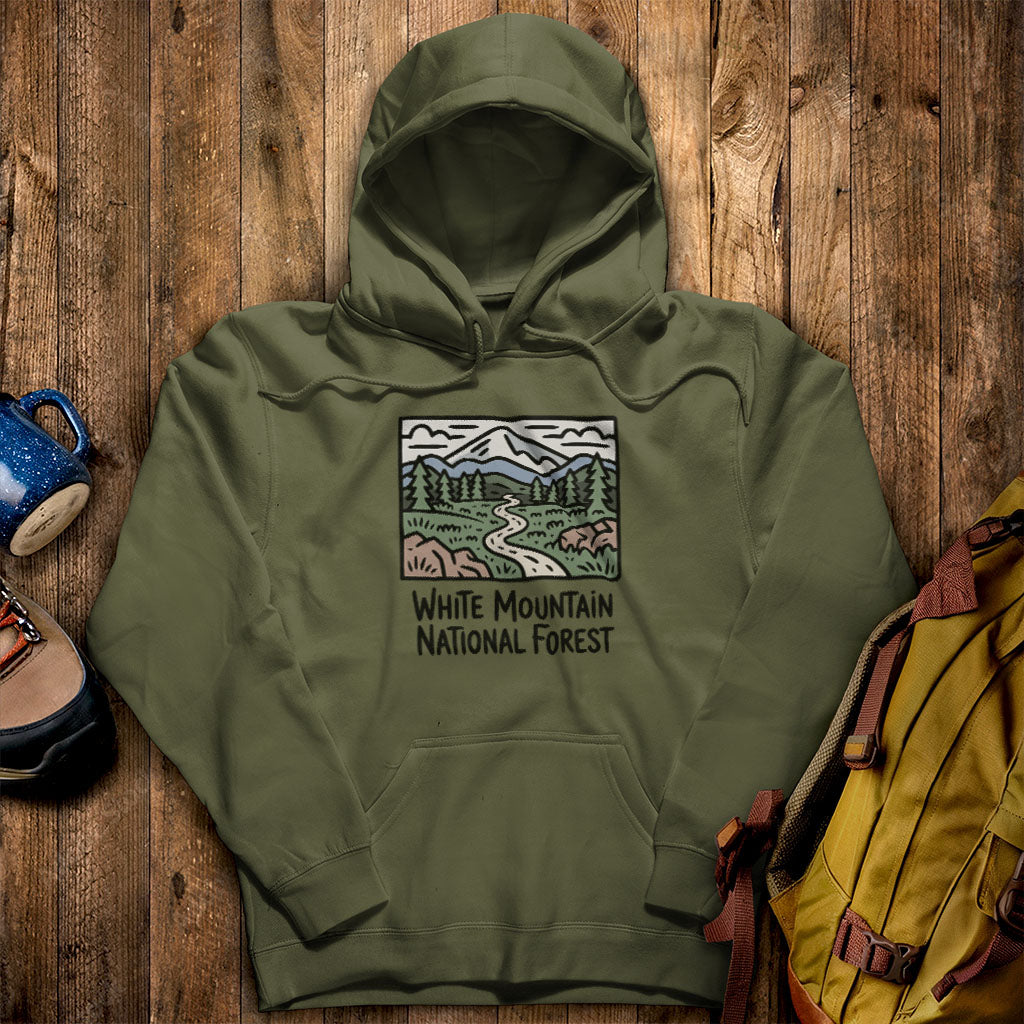 White Mountain National Forest Hoodie Military Green Adventure and Outdoors Themed Hoodie