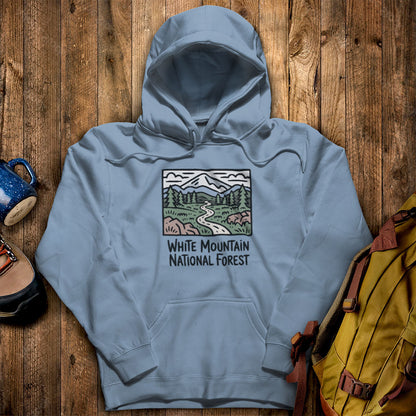 White Mountain National Forest Hoodie Stone Blue Adventure and Outdoors Themed Hoodie