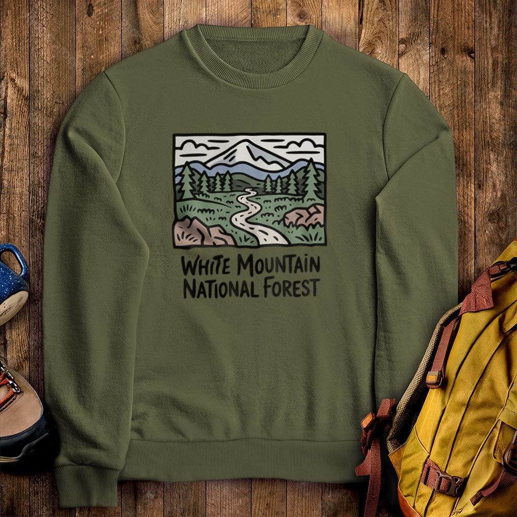 White Mountain National Forest Crewneck Sweatshirt Military Green Adventure and Outdoors Themed Sweatshirt