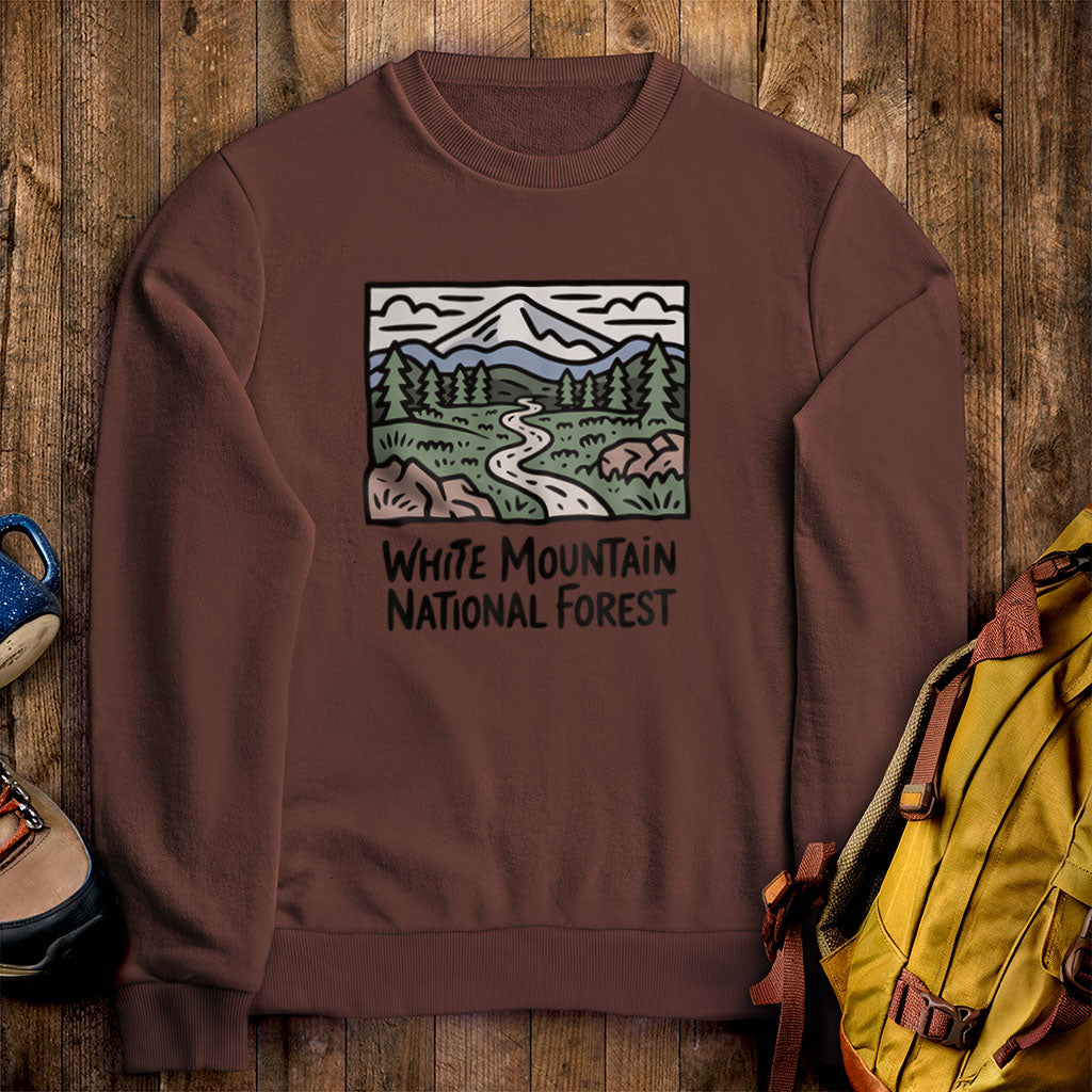 White Mountain National Forest Crewneck Sweatshirt Cocoa Adventure and Outdoors Themed Sweatshirt