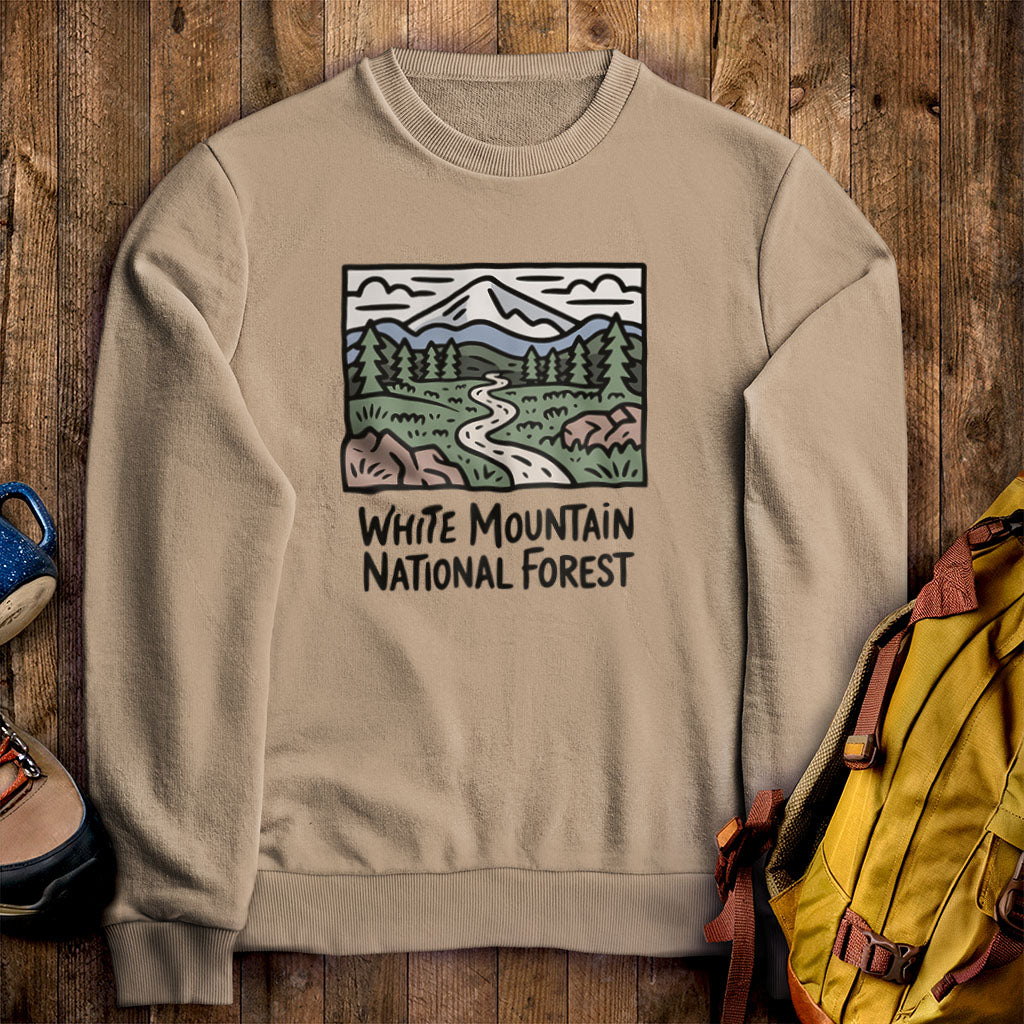 White Mountain National Forest Crewneck Sweatshirt Sand Adventure and Outdoors Themed Sweatshirt