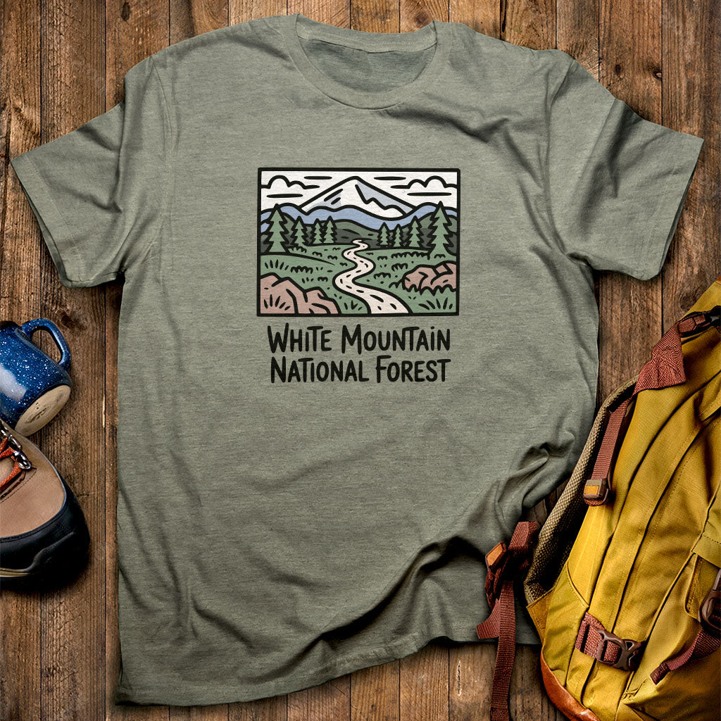 White Mountain National Forest T-Shirt Heather Military Green Adventure and Outdoors Themed T-Shirt