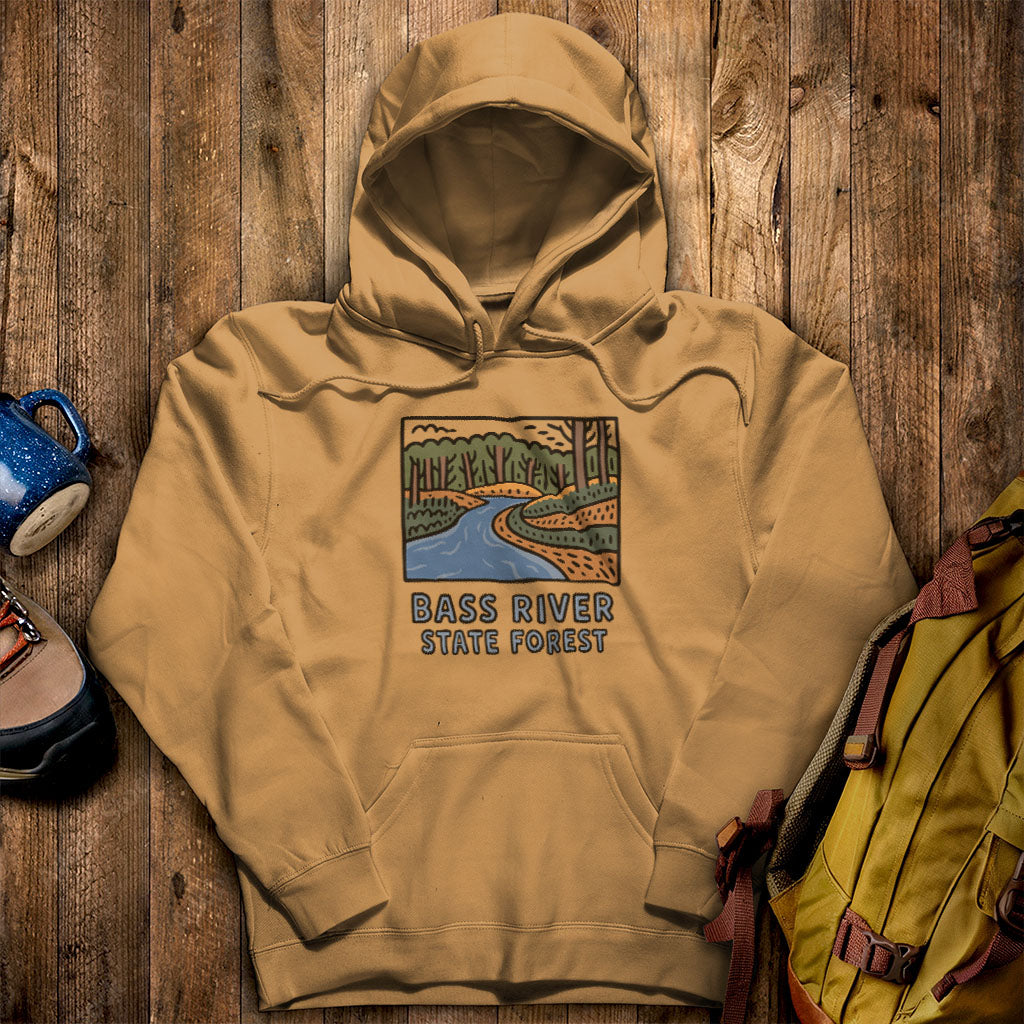 Bass River State Forest Hoodie Mustard Adventure and Outdoors Themed Hoodie