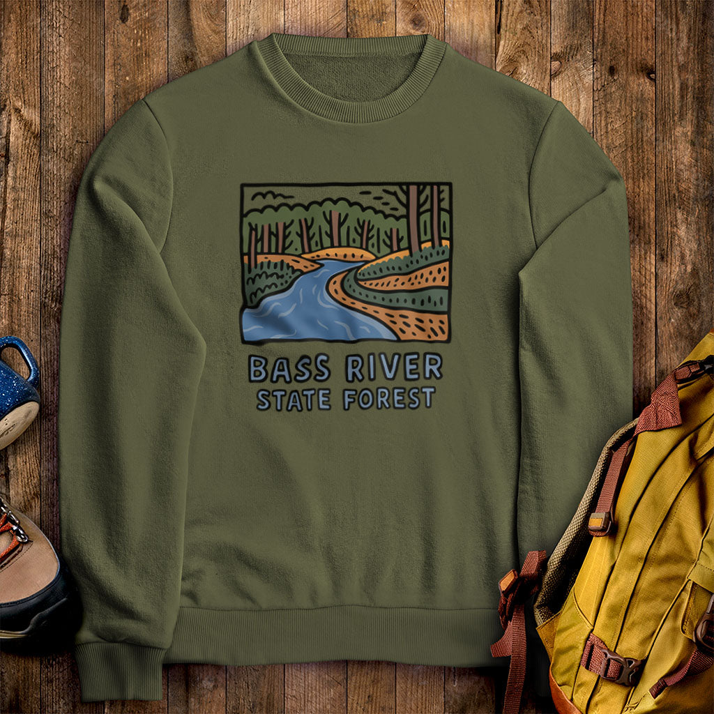 Bass River State Forest Crewneck Sweatshirt Military Green Adventure and Outdoors Themed Sweatshirt