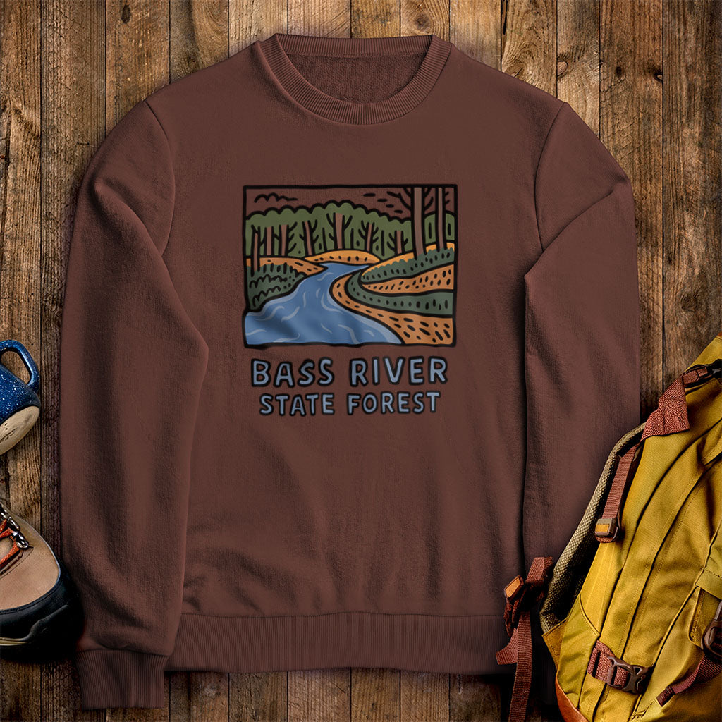 Bass River State Forest Crewneck Sweatshirt Cocoa Adventure and Outdoors Themed Sweatshirt
