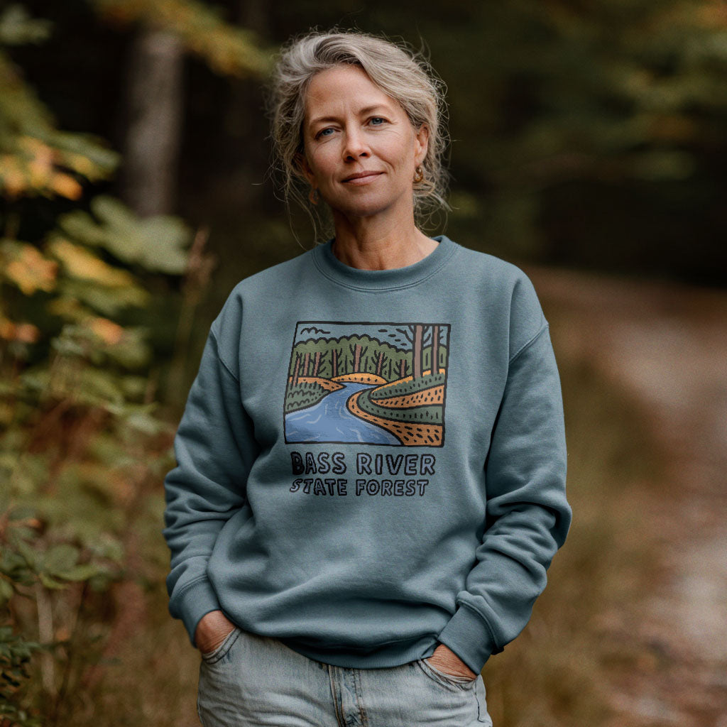 Bass River State Forest Crewneck Sweatshirt Adventure and Outdoors Themed Sweatshirt