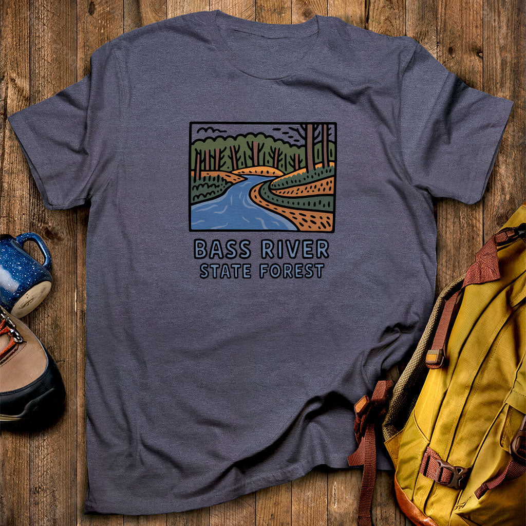 Bass River State Forest T-Shirt Heather Navy Adventure and Outdoors Themed T-Shirt