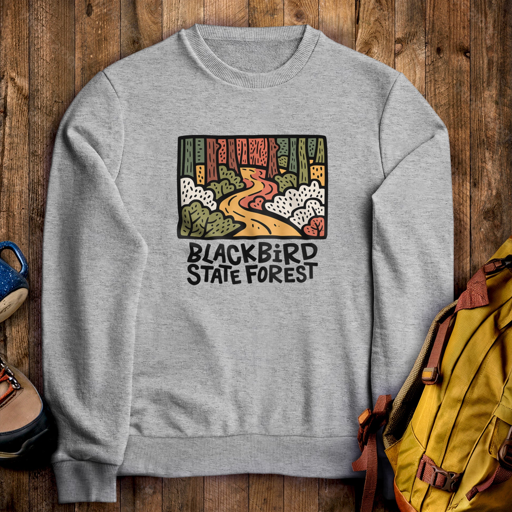 Blackbird State Forest Crewneck Sweatshirt Sport Grey Adventure and Outdoors Themed Sweatshirt