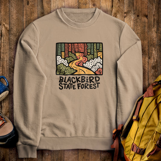 Blackbird State Forest Crewneck Sweatshirt Sand Adventure and Outdoors Themed Sweatshirt