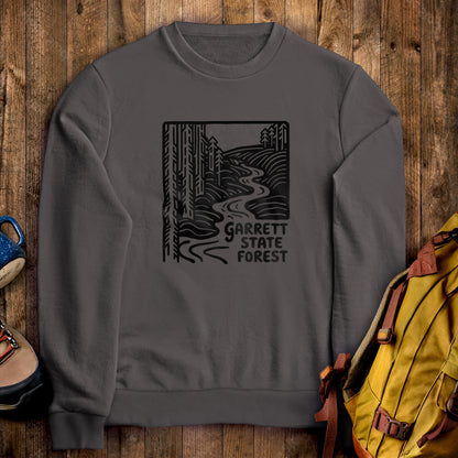 Garrett State Forest Crewneck Sweatshirt Charcoal Adventure and Outdoors Themed Sweatshirt