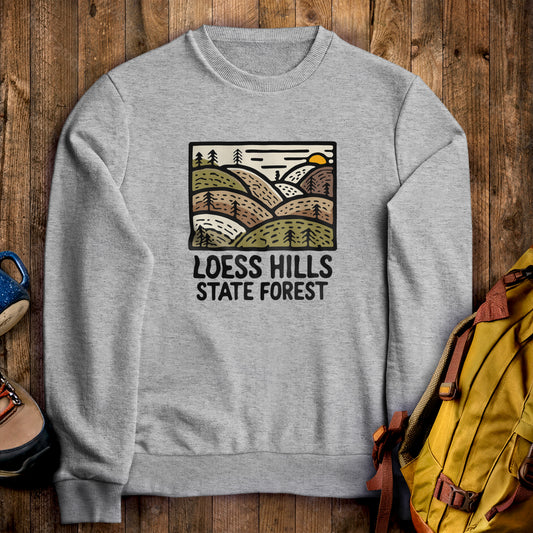 Loess Hills State Forest Crewneck Sweatshirt Sport Grey Adventure and Outdoors Themed Sweatshirt