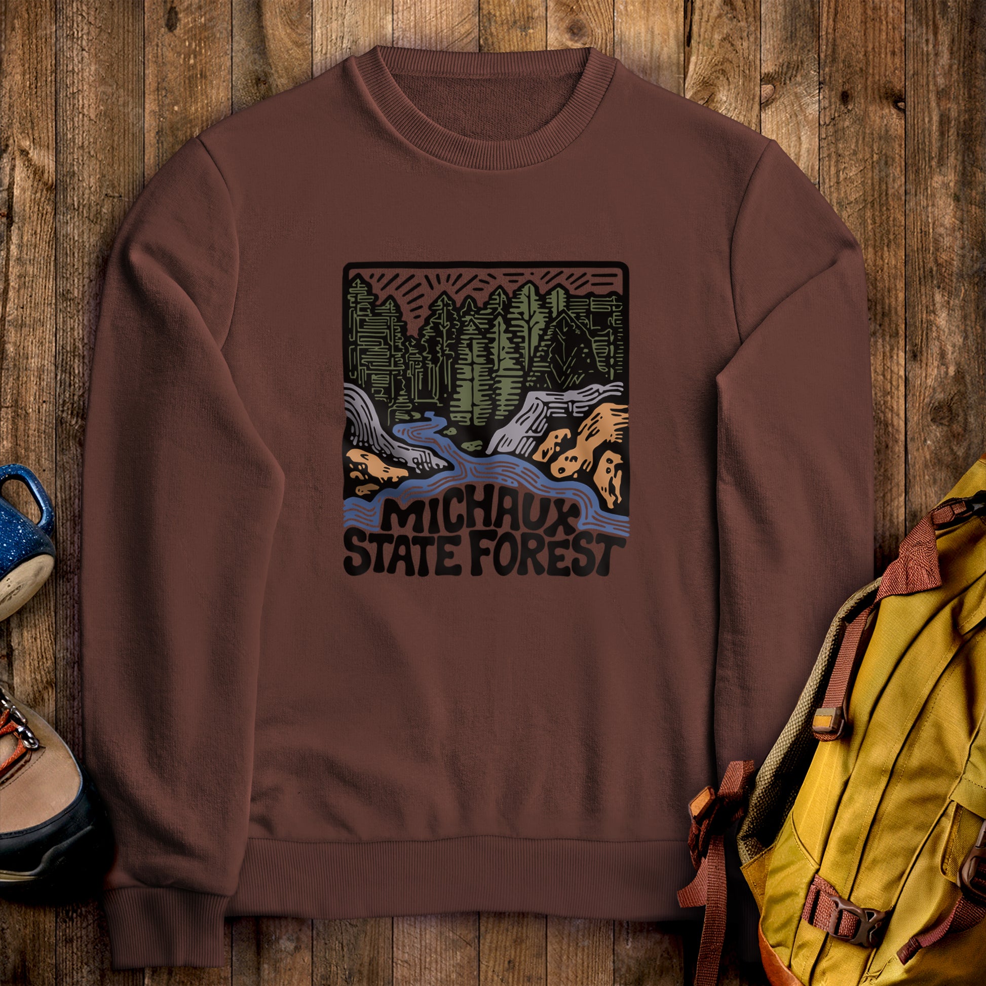 Michaux State Forest Crewneck Sweatshirt Cocoa Adventure and Outdoors Themed Sweatshirt