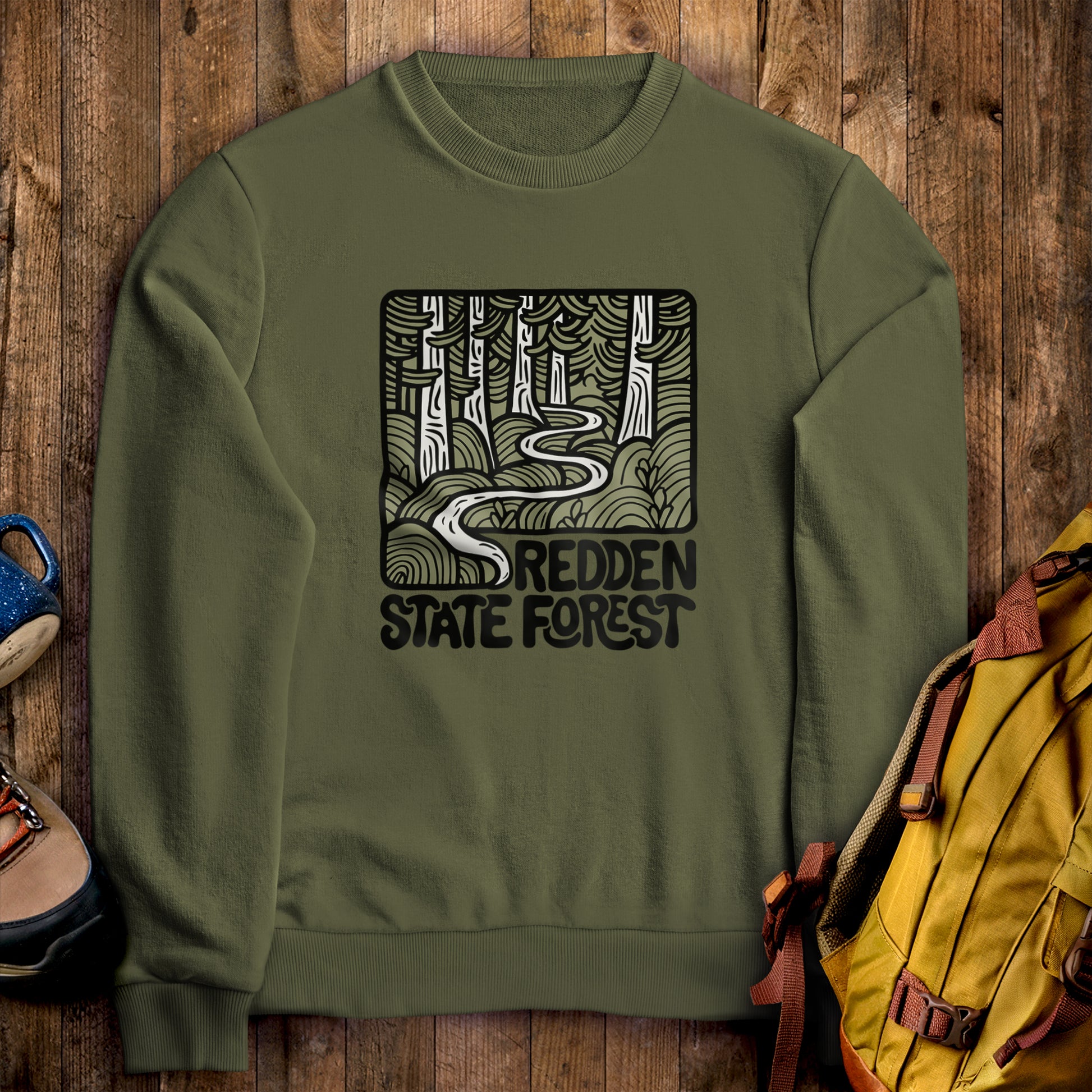 Redden State Forest Crewneck Sweatshirt Military Green Adventure and Outdoors Themed Sweatshirt