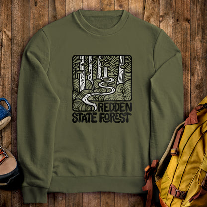 Redden State Forest Crewneck Sweatshirt Military Green Adventure and Outdoors Themed Sweatshirt