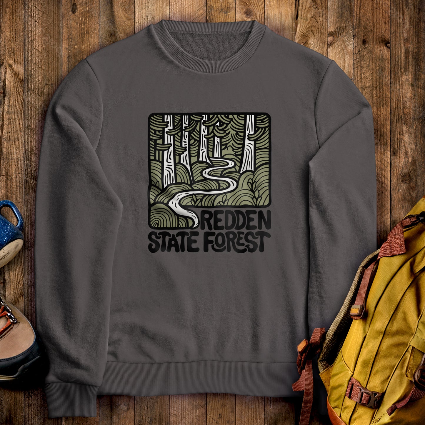 Redden State Forest Crewneck Sweatshirt Charcoal Adventure and Outdoors Themed Sweatshirt