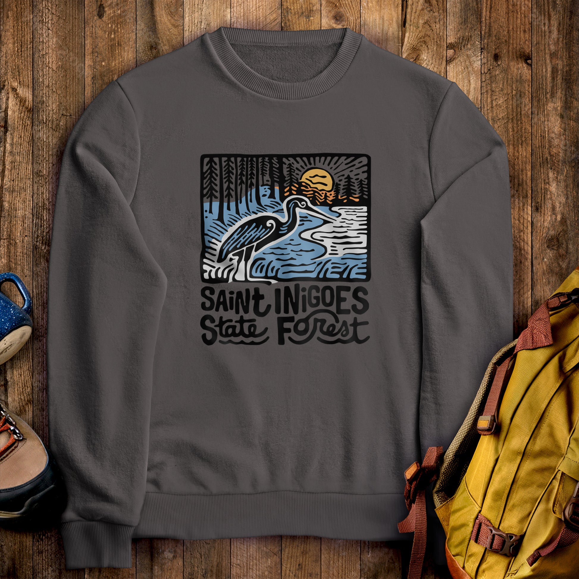 Saint Inigoes State Forest Crewneck Sweatshirt Charcoal Adventure and Outdoors Themed Sweatshirt