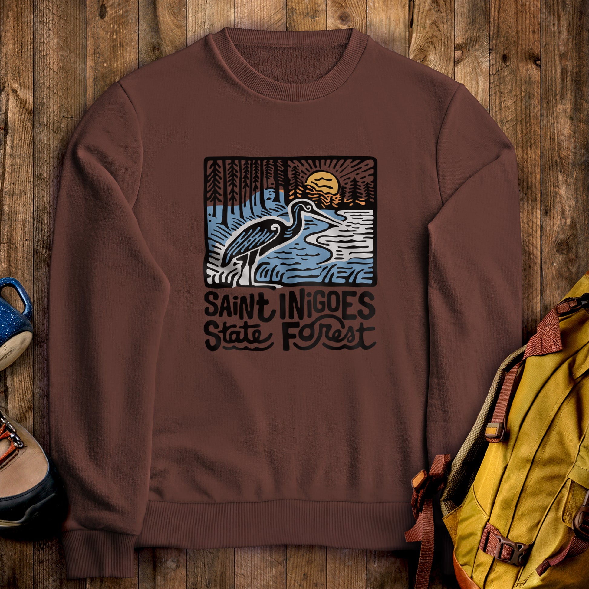 Saint Inigoes State Forest Crewneck Sweatshirt Cocoa Adventure and Outdoors Themed Sweatshirt