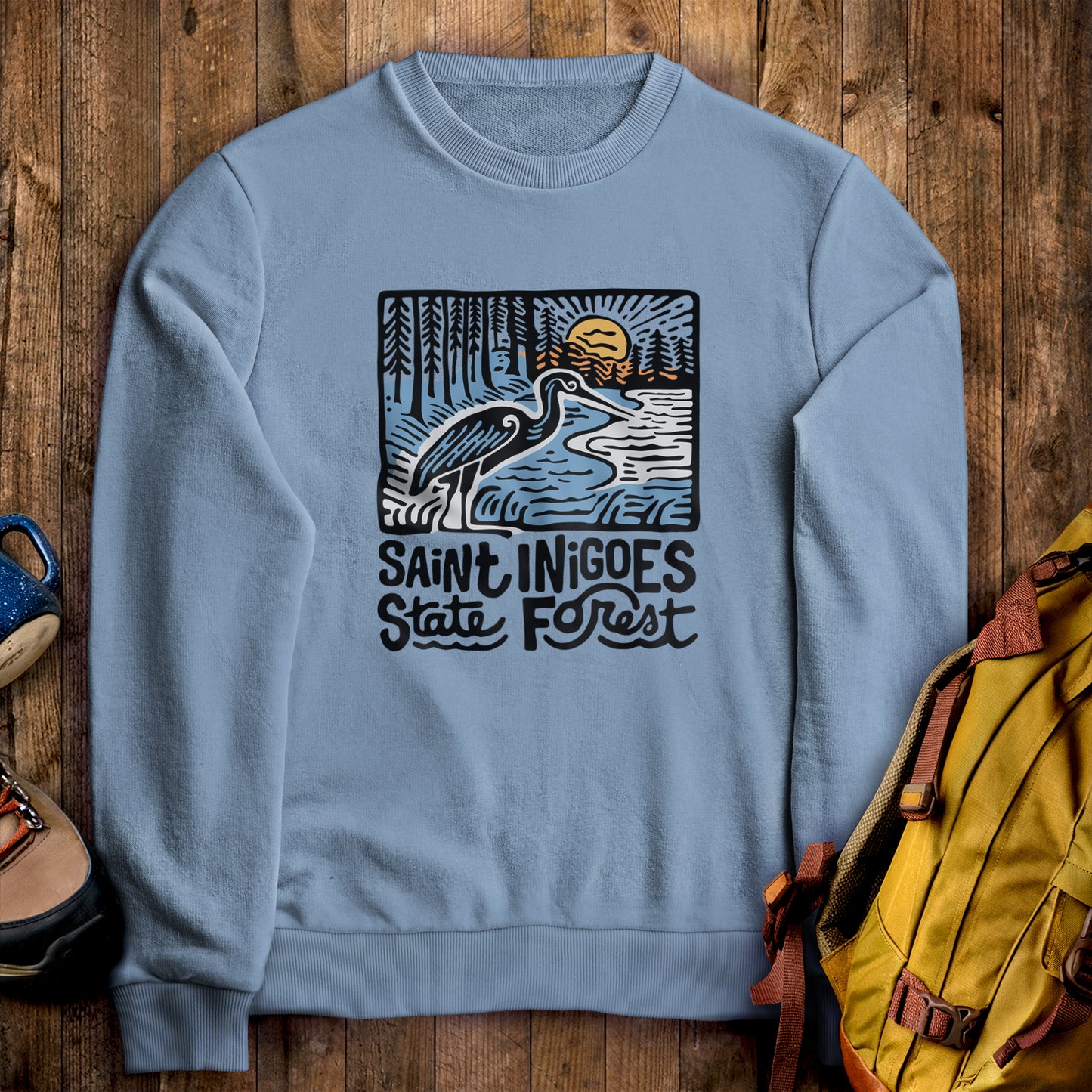 Saint Inigoes State Forest Crewneck Sweatshirt Stone Blue Adventure and Outdoors Themed Sweatshirt