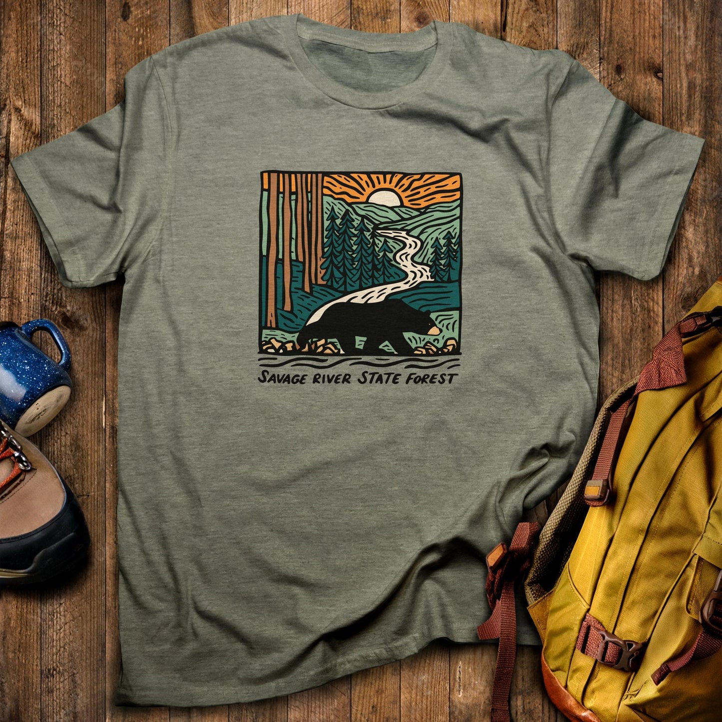 Savage River State Forest T-Shirt Heather Military Green Adventure and Outdoors Themed T-Shirt