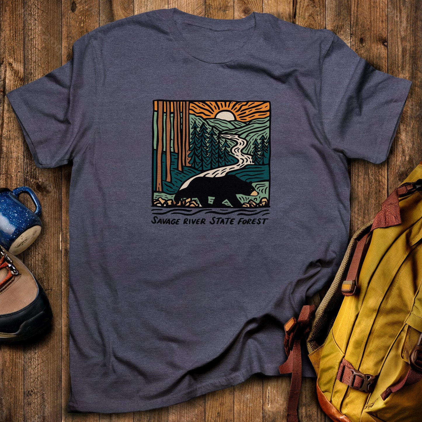 Savage River State Forest T-Shirt Heather Navy Adventure and Outdoors Themed T-Shirt