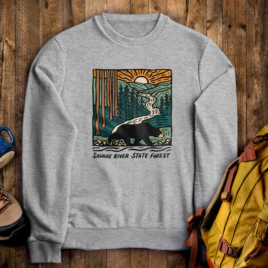 Savage River State Forest Crewneck Sweatshirt Sport Grey Adventure and Outdoors Themed Sweatshirt