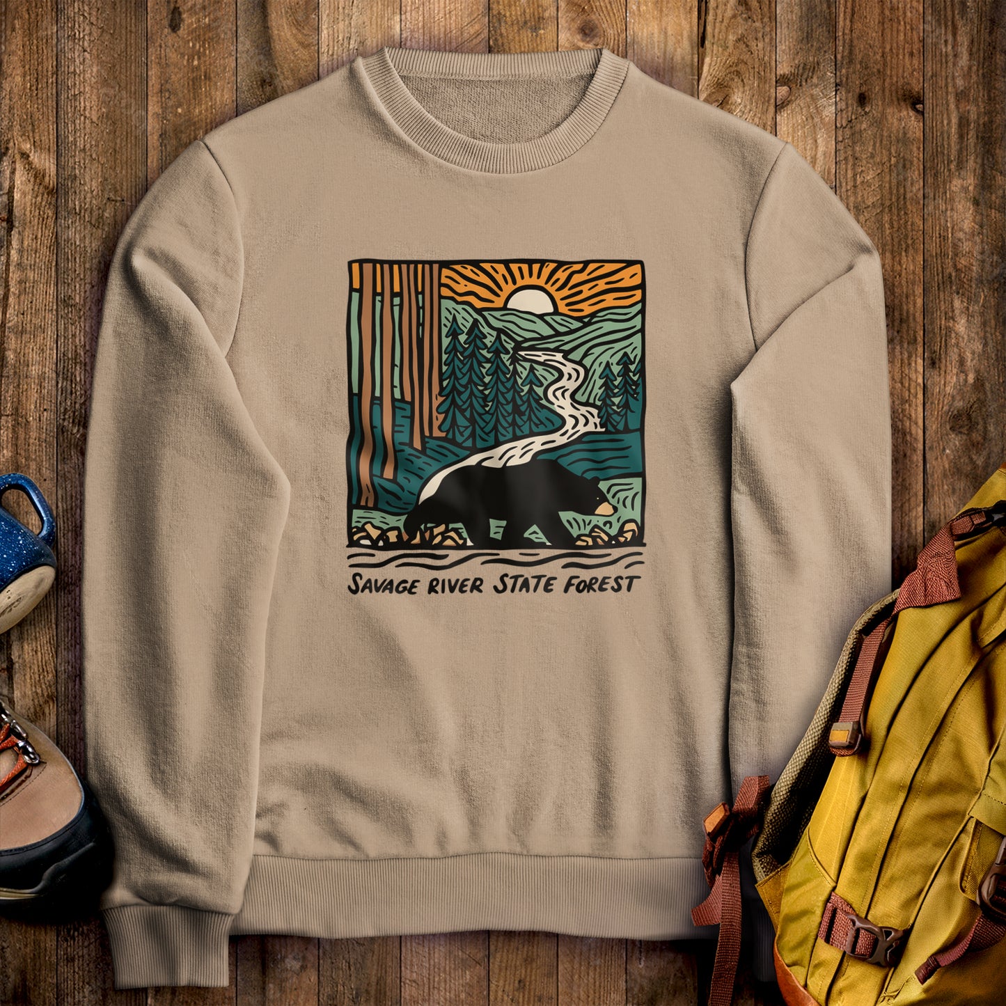 Savage River State Forest Crewneck Sweatshirt Sand Adventure and Outdoors Themed Sweatshirt